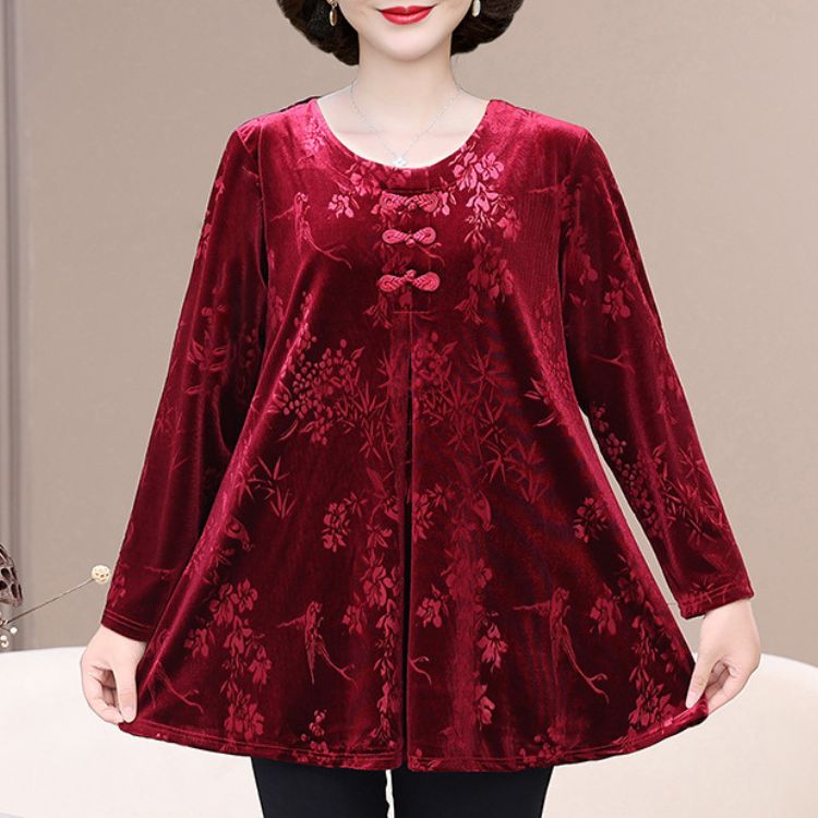🌸[XL-7XL]2024 Toamnă și iarnă Vintage elegant imprimat imprimat Velvet Top