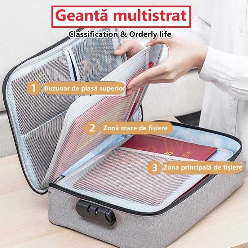 🔥【Cumpărați 1 obțineți 1】Sac de depozitare a documentelor cu mai multe straturi, depozitare în straturi, impermeabil, cu blocare cu cod-3915913