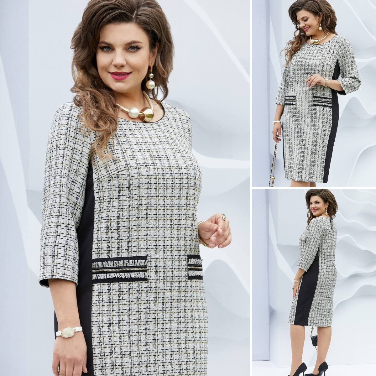 🍃【S-5XL】🍂Rochie în carouri în stil toamnă târziu-3840929