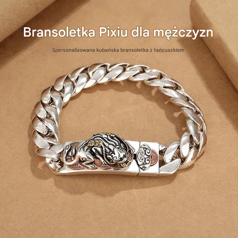 😍✨【Wykonana z czystego srebra】🔥Vintage męska bransoletka ze szczęśliwym wzorem, w stylu miejskiego punka, ręcznie robiona dla wyjątkowego wyglądu-4203490