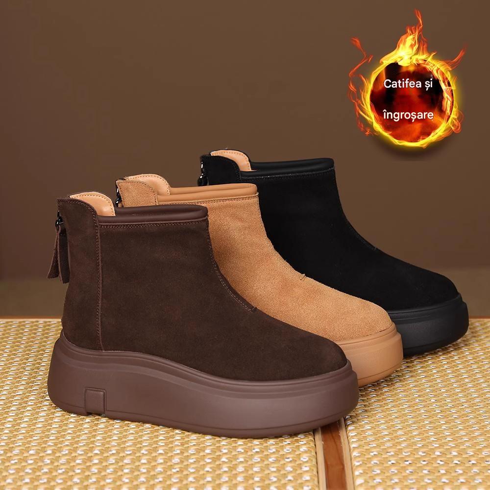 Cizme de zapada cu talpa groasa cizme scurte confortabile cu fermoar la spate-3872660