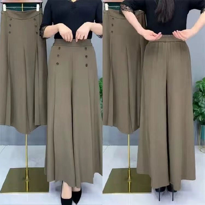 💖【M-5XL】Modna, drapowana spódnica damska z szerokimi nogawkami i wysokim stanem-4249264