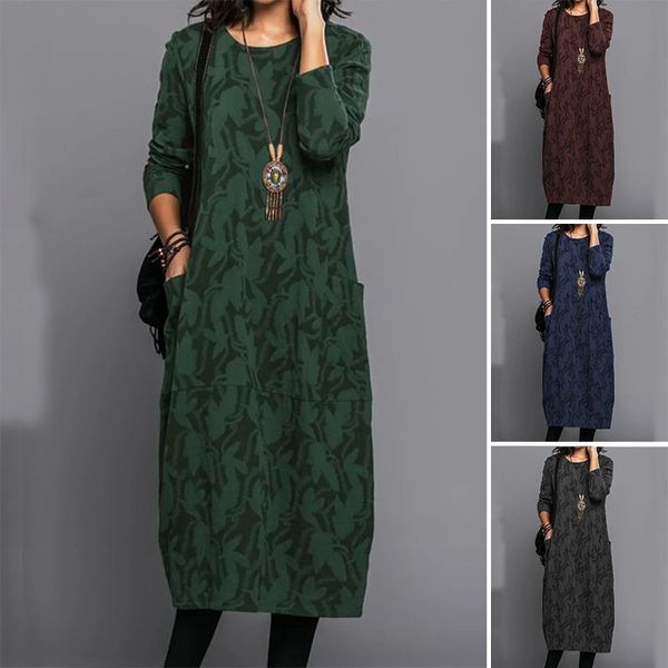 【S-3XL】2024 Vânzare fierbinte rochie de iarnă imprimate crewneck cu buzunar, țesătura din bumbac pur, caldura groasa-3804694