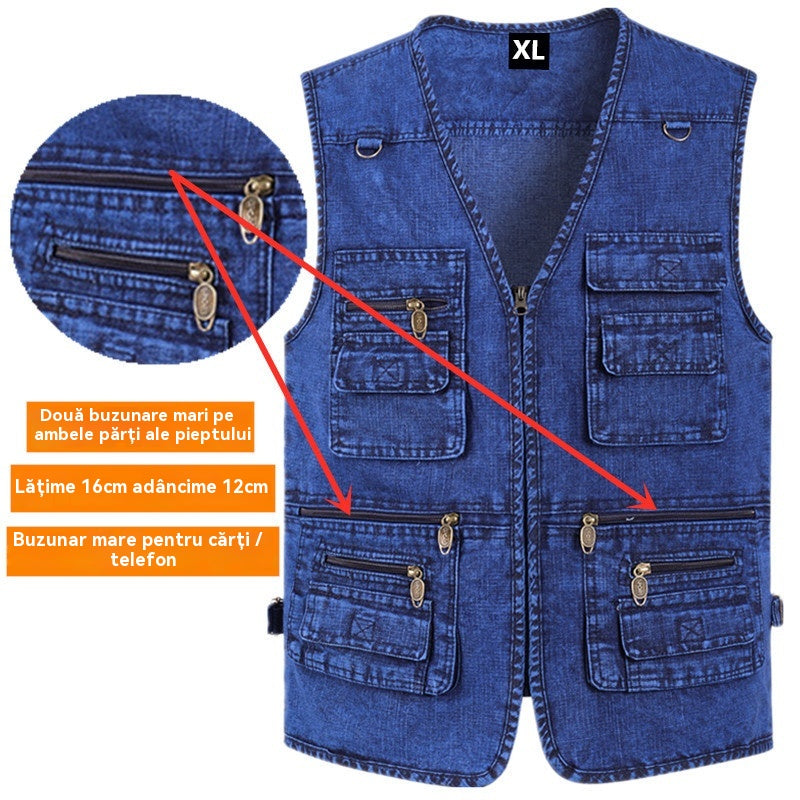 🔥【XL-7XL】2025 Vestă din denim cu multe buzunare pentru bărbați-4076325