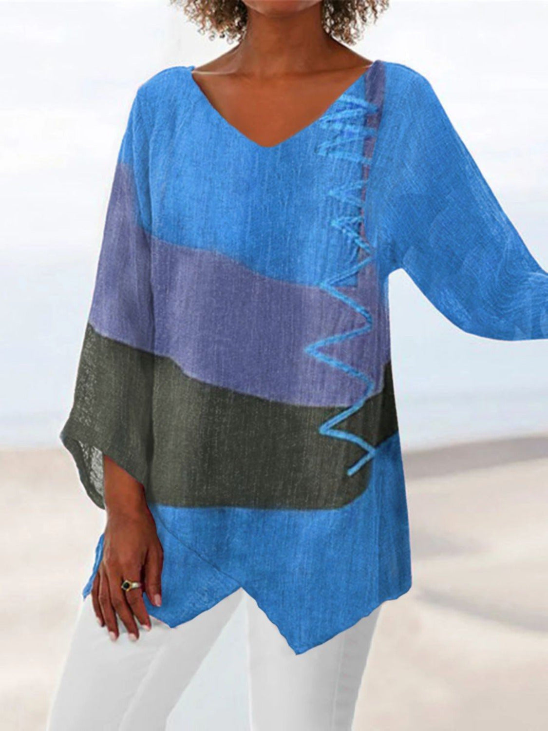 🍁[Cumpărați 1 obțineți 1]【Reducere de toamnă 🍂】【S~4XL】Bluză lejeră din in pentru femei, cu decolteu în V și mâneci lungi – Nouă colecție 2025 ✨-4052850