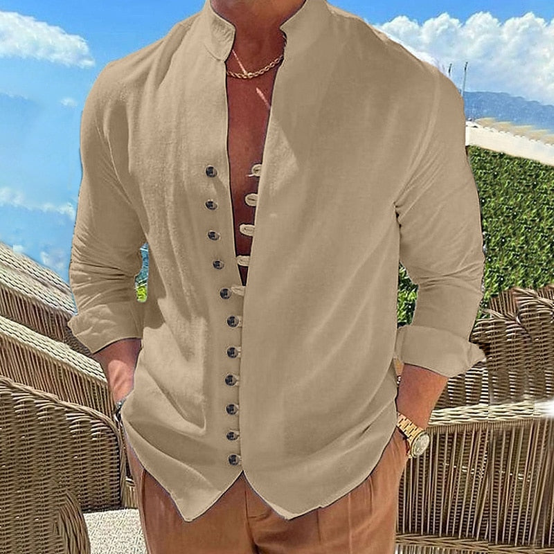 👔✨[¡50% de descuento!S-3XL] Camisa de algodón con botones para hombre nueva de verano, adecuada para vacaciones, vida diaria y trabajo.