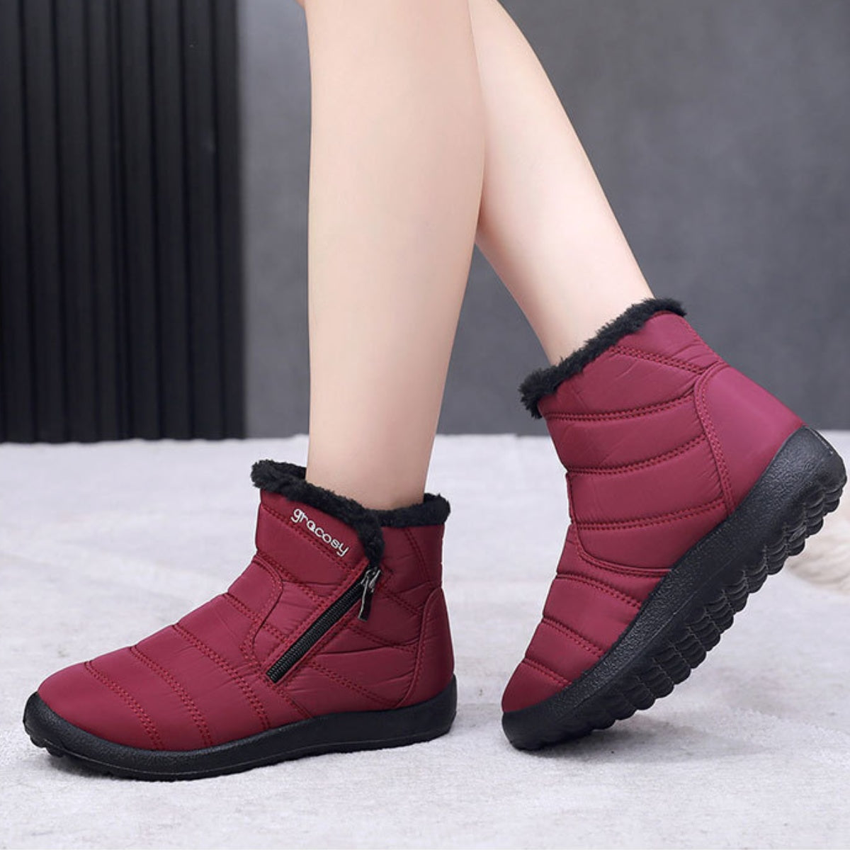 【36-42】👢🌨️ Ghete de zapada impermeabile pentru femei | fleece warm high top 🔒 |  Cizme mari din bumbac cu fermoar lateral ✨