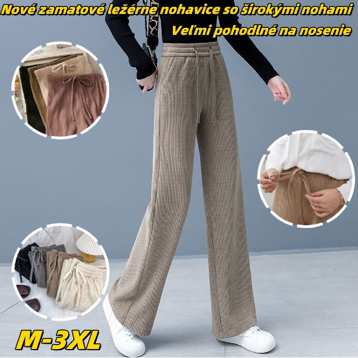 Pantaloni casual noi din catifea, cu picioare largi, foarte confortabili de purtat.