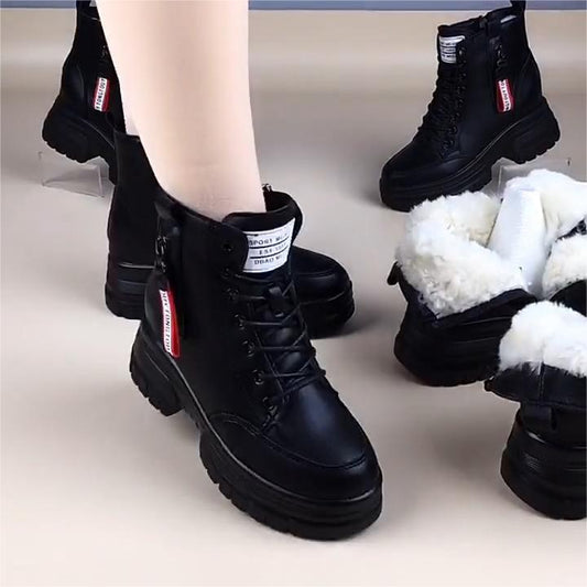 Cizme noi de iarnă din piele naturală groasă de pluș, cu talpă groasă și bumbac înalt.-4102625