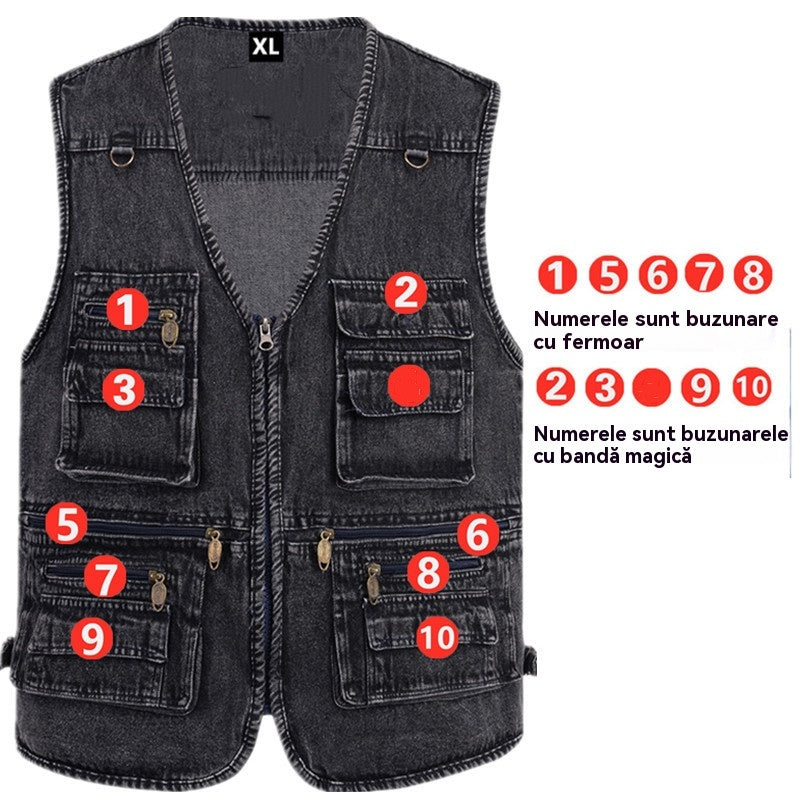 🔥【XL-7XL】2025 Vestă din denim cu multe buzunare pentru bărbați-4076325