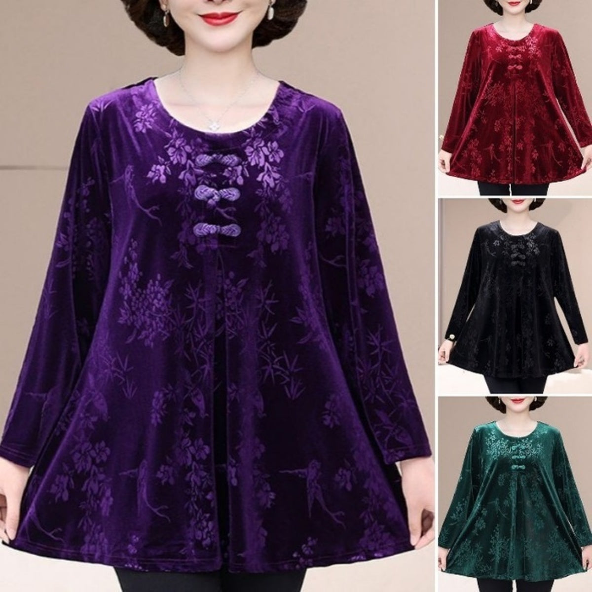 🌸[XL-7XL]2024 Toamnă și iarnă Vintage elegant imprimat imprimat Velvet Top