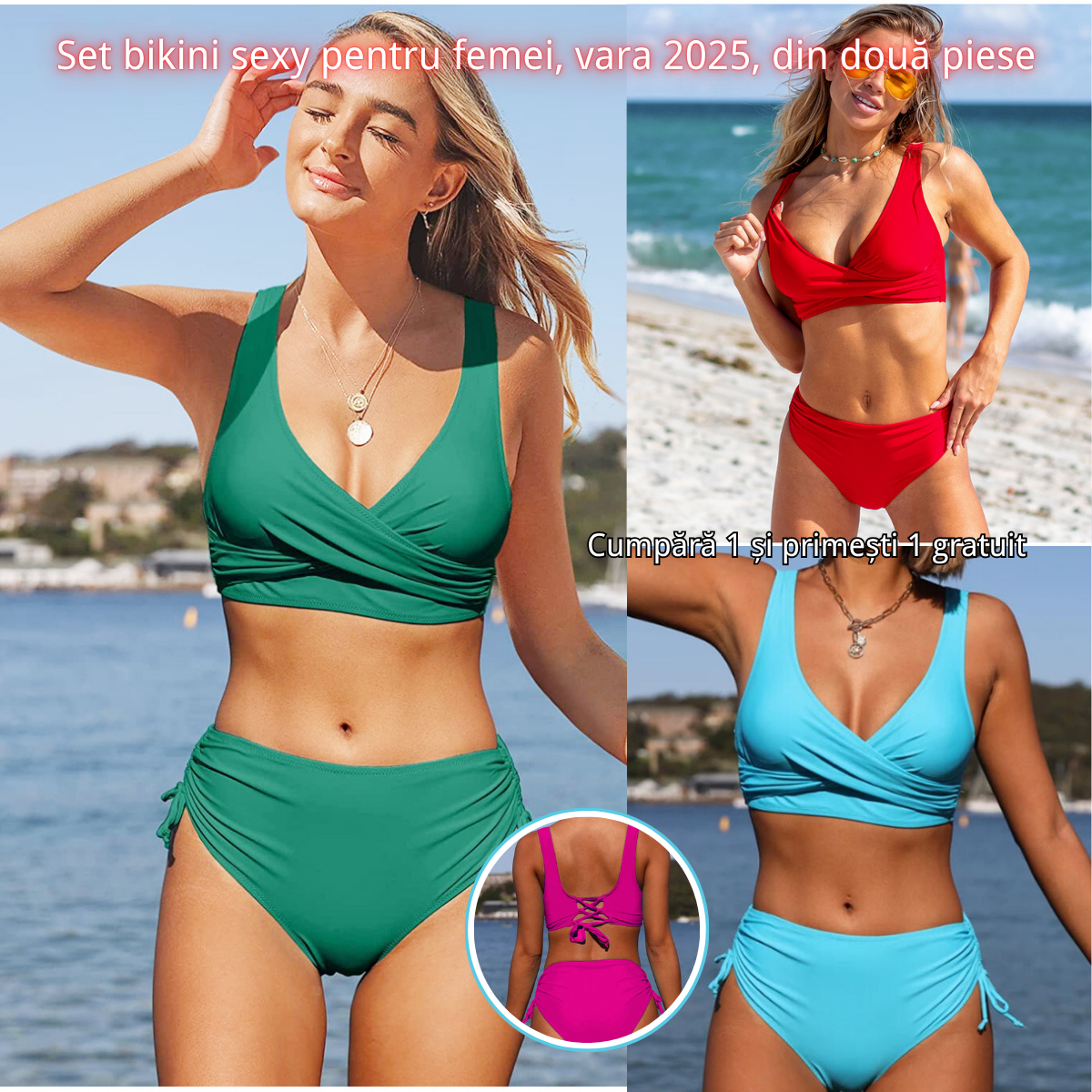 🏖️👙【Ofertă de produse noi】🌴【S-3XL】Costum de baie bikini pentru femei, stil nou, vara 2025, culoare uni, confortabil, respirabil, cu uscare rapidă.-3999085