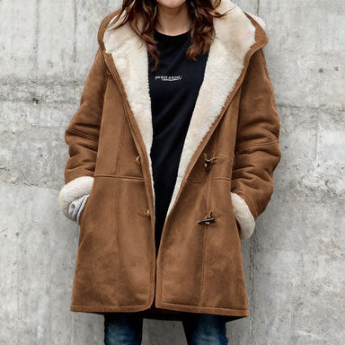 🥼🔥💖[S-5XL] 2025 moda i ciepło w jednym, Damska kurtka z kapturem, zamszowo-wełniana-4135846