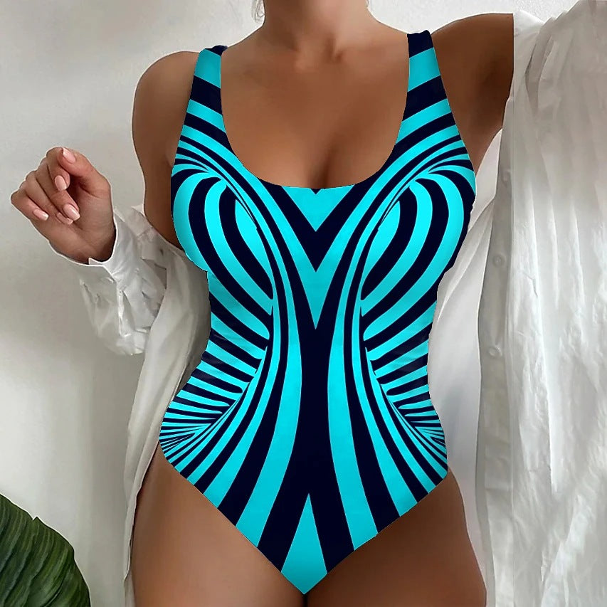 【😍S~6XL】Seksowny, jednoczęściowy kostium kąpielowy w paski-4205953