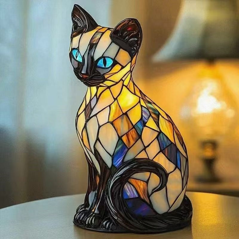 🐱Lampa stołowa w kształcie kota, retro lampka nocna wykonana z kolorowej żywicy, z motywem kota-4215498