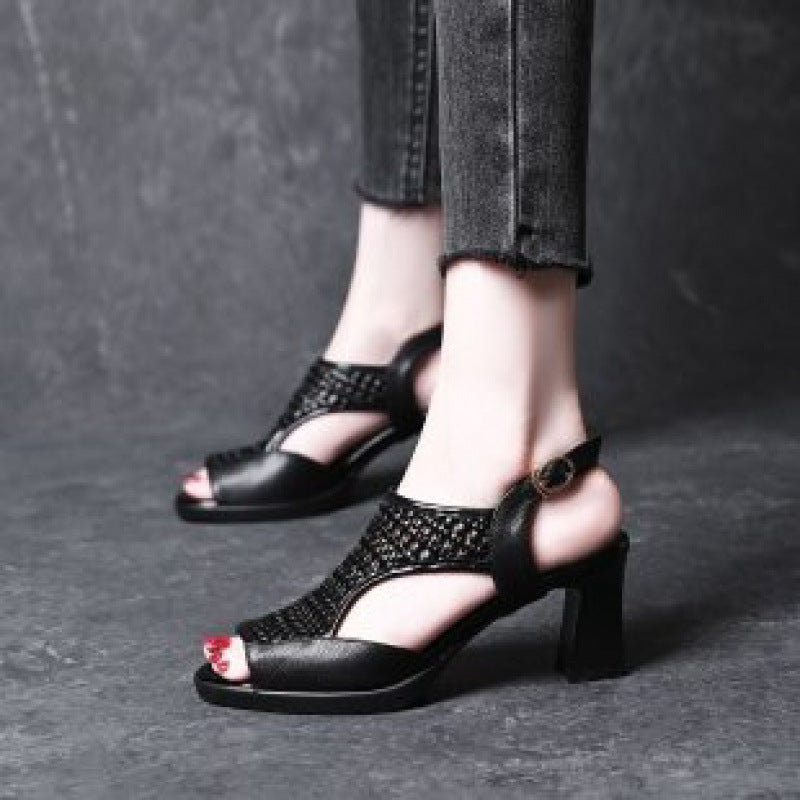 🔥【Cumpără 1, primești 1 gratuit】🔥【35-40】👡Sandale de vară noi 2025, cu toc plat, cu vârful deschis, cu talpă groasă și toc plat, cu gura de pește (înălțimea tocului 5/7 cm)-4023073