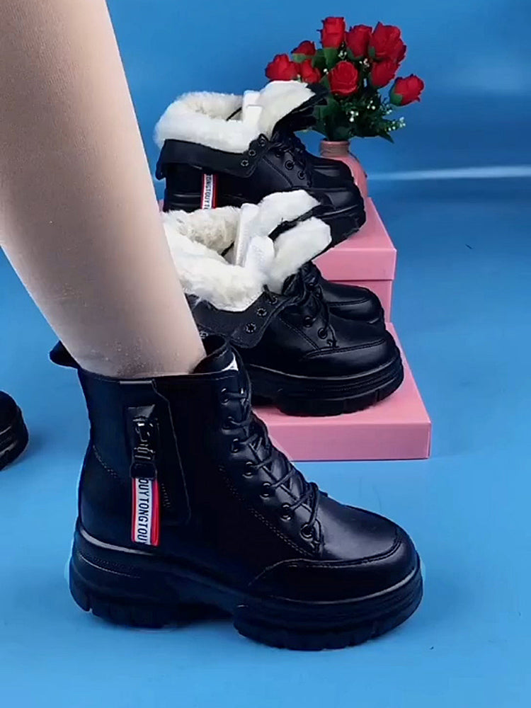 Cizme noi de iarnă din piele naturală groasă de pluș, cu talpă groasă și bumbac înalt.-4102625