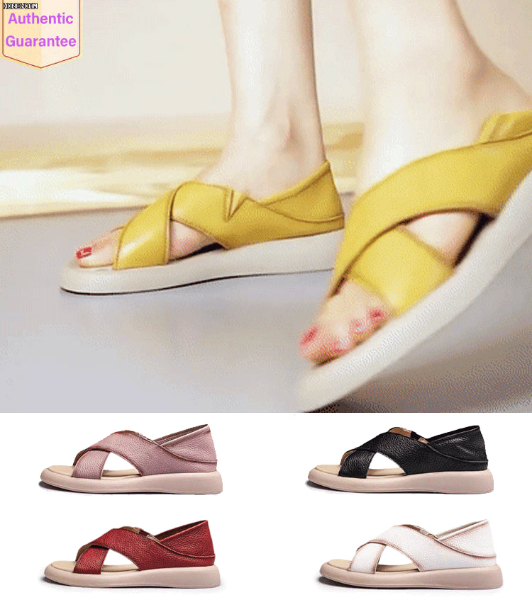 💕【Cumpără 1 primești 1 gratis】【35-42】Sandale plate romane din piele naturala casual si confortabile-4023053