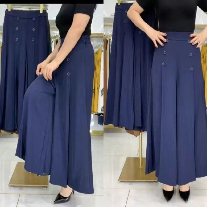 💖【M-5XL】Modna, drapowana spódnica damska z szerokimi nogawkami i wysokim stanem-4249264