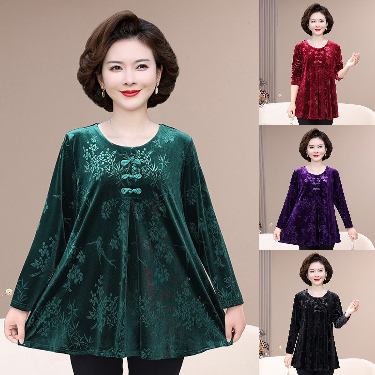 🌸[XL-7XL]2024 Toamnă și iarnă Vintage elegant imprimat imprimat Velvet Top