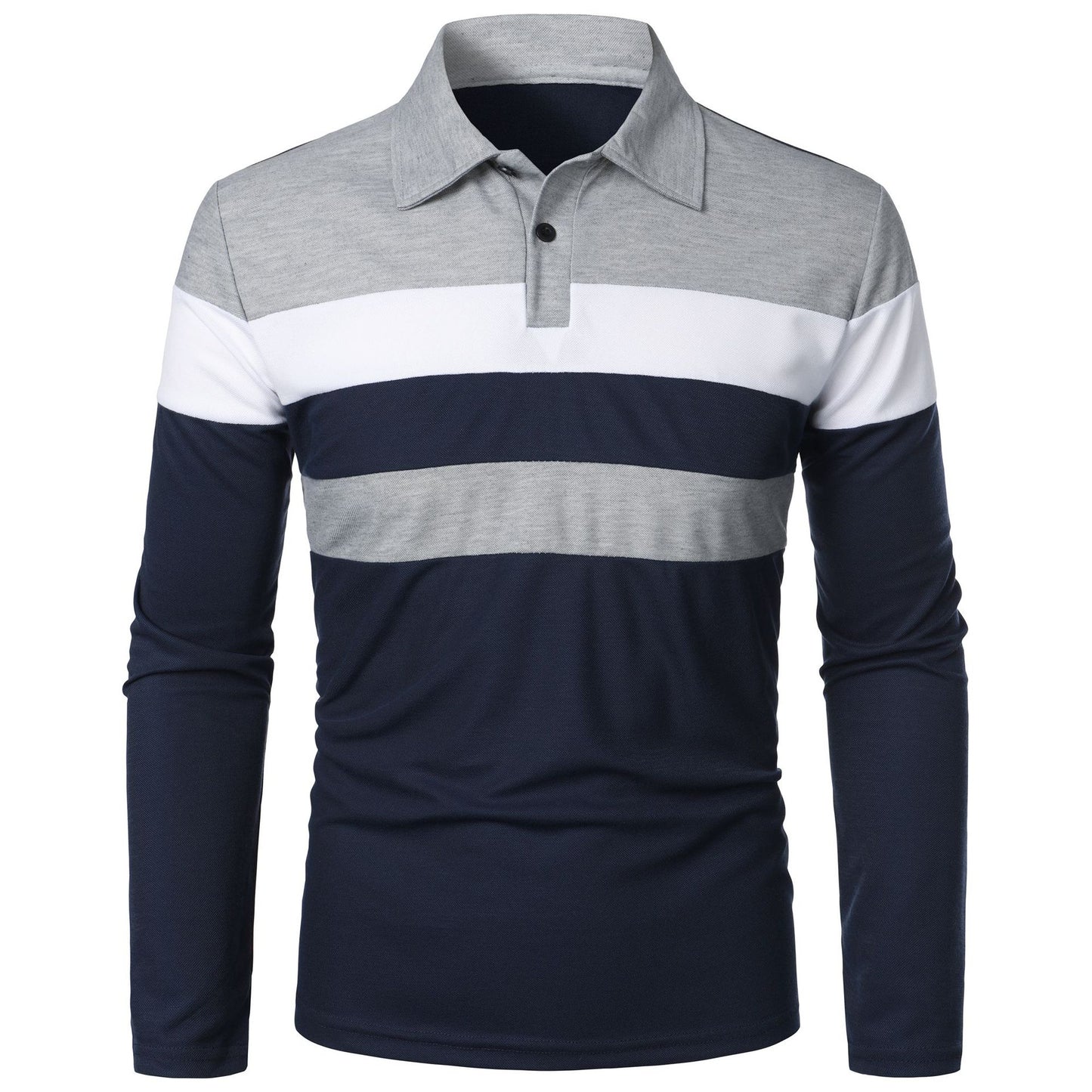 👔👕【50% zniżki 🔥】【S–5XL】Letnia męska koszulka polo z długim rękawem i kontrastowymi paskami na klatce piersiowej-4251171