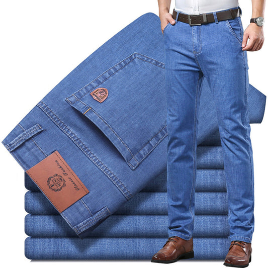 👖👖Ανδρικό καλοκαιρινό τζιν Tencel, μεσαίας μέσης, χαλαρή εφαρμογή, επαγγελματικό, casual παντελόνι σε ίσια γραμμή, παντελόνι από μετάξι Ice