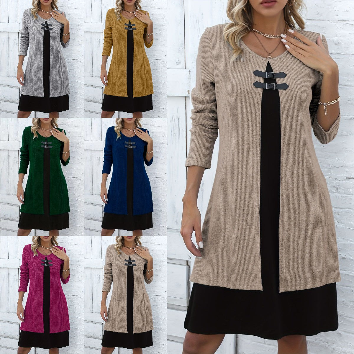 💃【Novo za novo leto】Nova zimska pulover obleka z barvnimi bloki