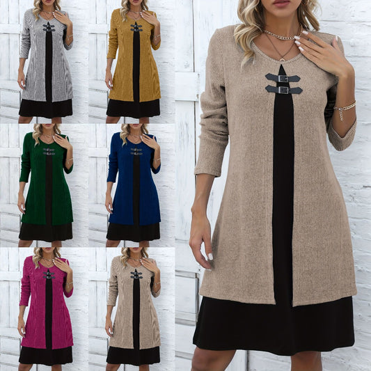 💃【Novo za novo leto】Nova zimska pulover obleka z barvnimi bloki