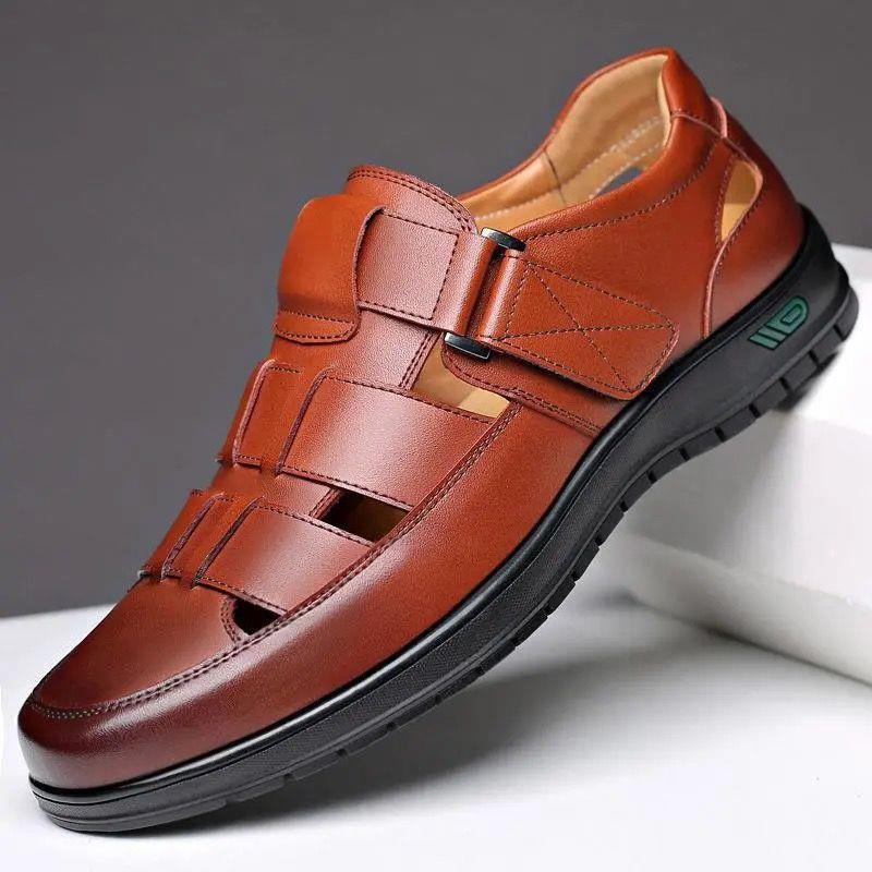 【38-44】2025 Vară Sandale Bărbați Piele de vacă Respirabil Hollow Anti-alunecare Casual-4001311