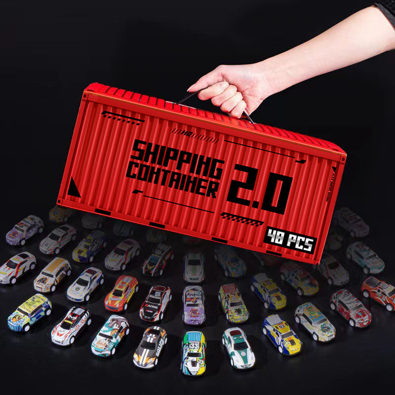 🎅Vánoční výprodej - 50% sleva🎁 48 mini autíček s natahovací zádí a vestavěnou garáží-4158166