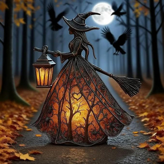🧙‍‍♀️ Lampa na Halloween z czarownicą, straszny gotycka latarnia, wyjątkowa dekoracyjna figurka na lampkę stołową, lampka nocna z nogami, odpowiednia do domu, na werandę, do biura, na imprezę, może służyć jako dekoracja na Halloween i prezent.-4116935
