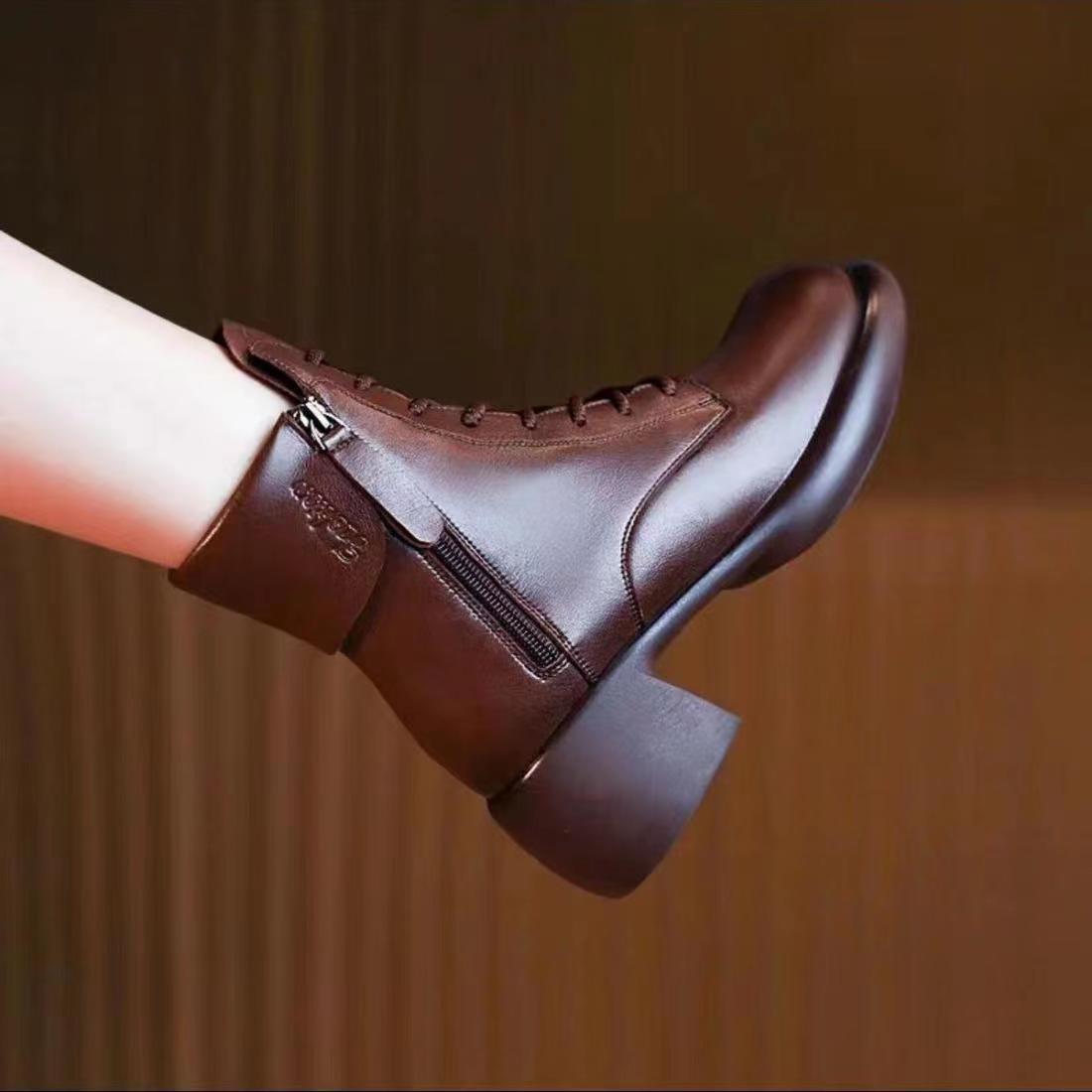 【35-40】Nowe, jesienne i zimowe krótkie botki w stylu brytyjskim, z grubą podeszwą-4215459