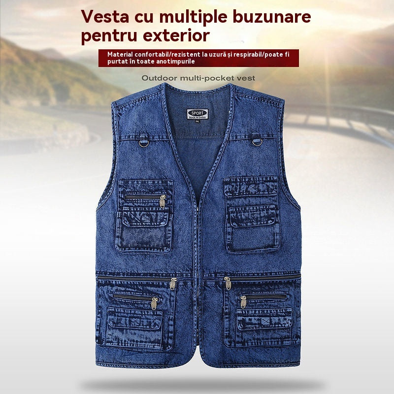 🔥【XL-7XL】2025 Vestă din denim cu multe buzunare pentru bărbați-4076325