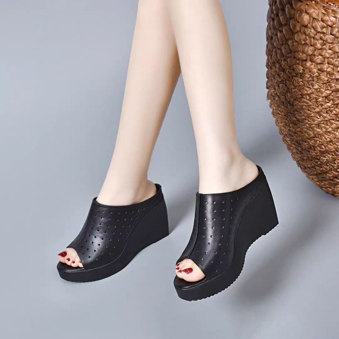 【Cumpărați 1 obțineți 1 gratuit】【35-40】Sandale cu gură de pește și talpă groasă din plasă, stil nou de vară 2025 (înălțimea tocului 8 cm)-4038278