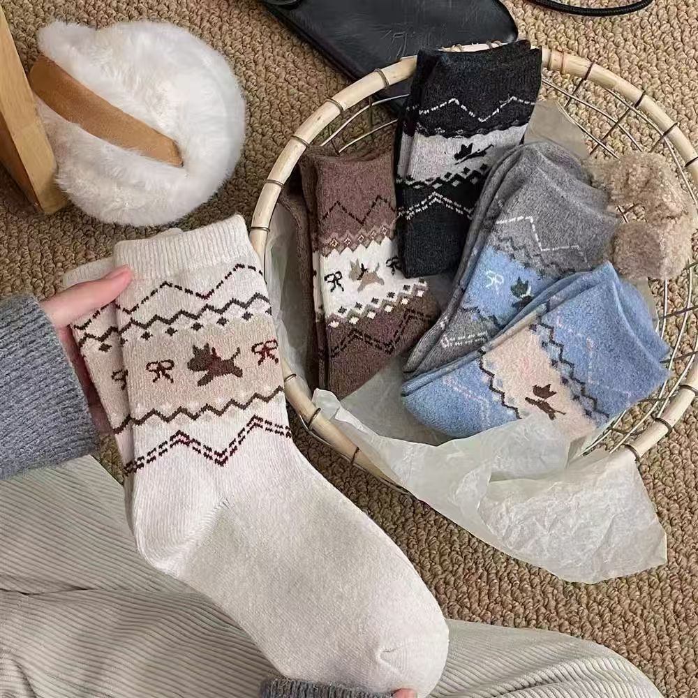 ✨🧦【5pares】💝Calcetines de algodón puro para mujer con diseño de cachorro