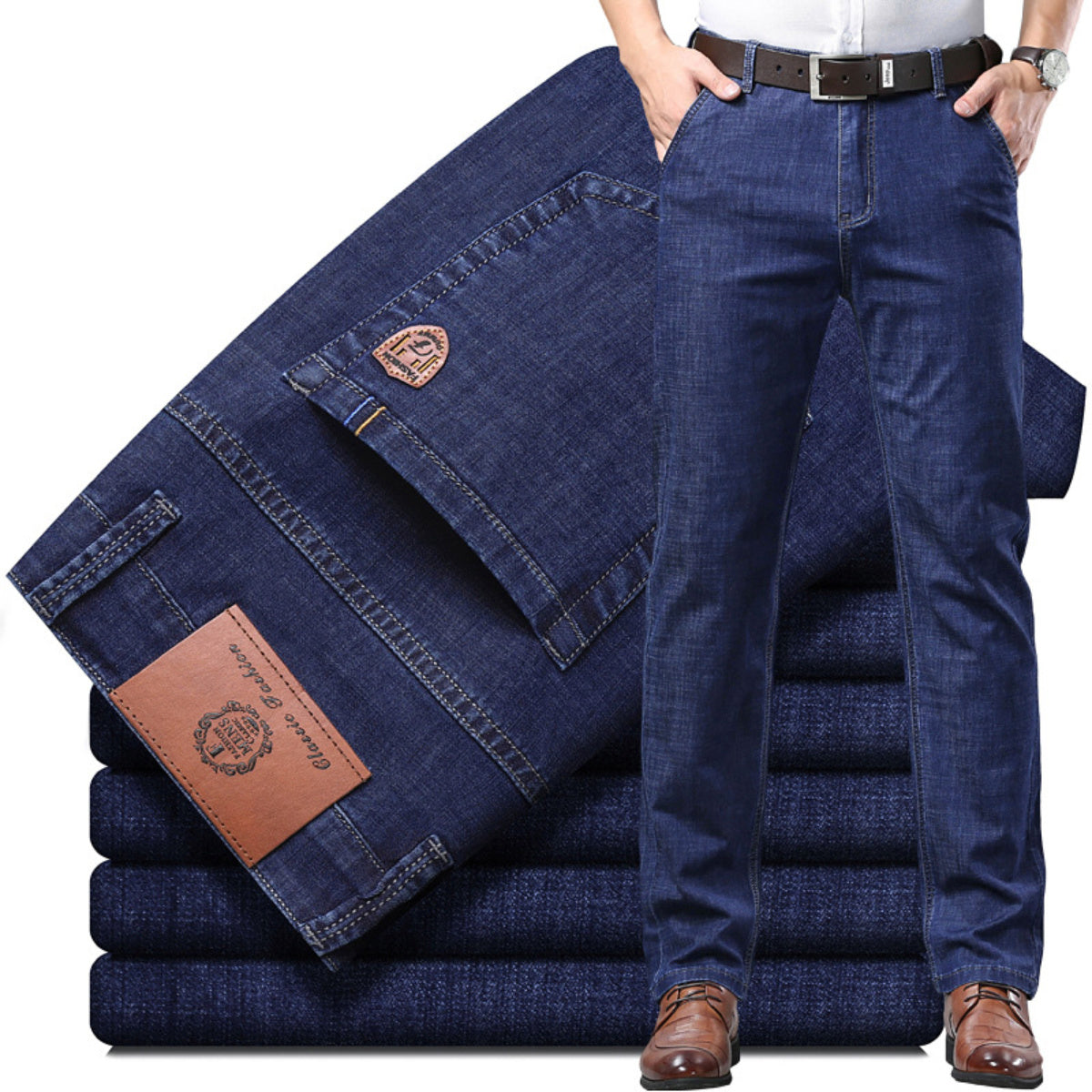 👖👖Ανδρικό καλοκαιρινό τζιν Tencel, μεσαίας μέσης, χαλαρή εφαρμογή, επαγγελματικό, casual παντελόνι σε ίσια γραμμή, παντελόνι από μετάξι Ice