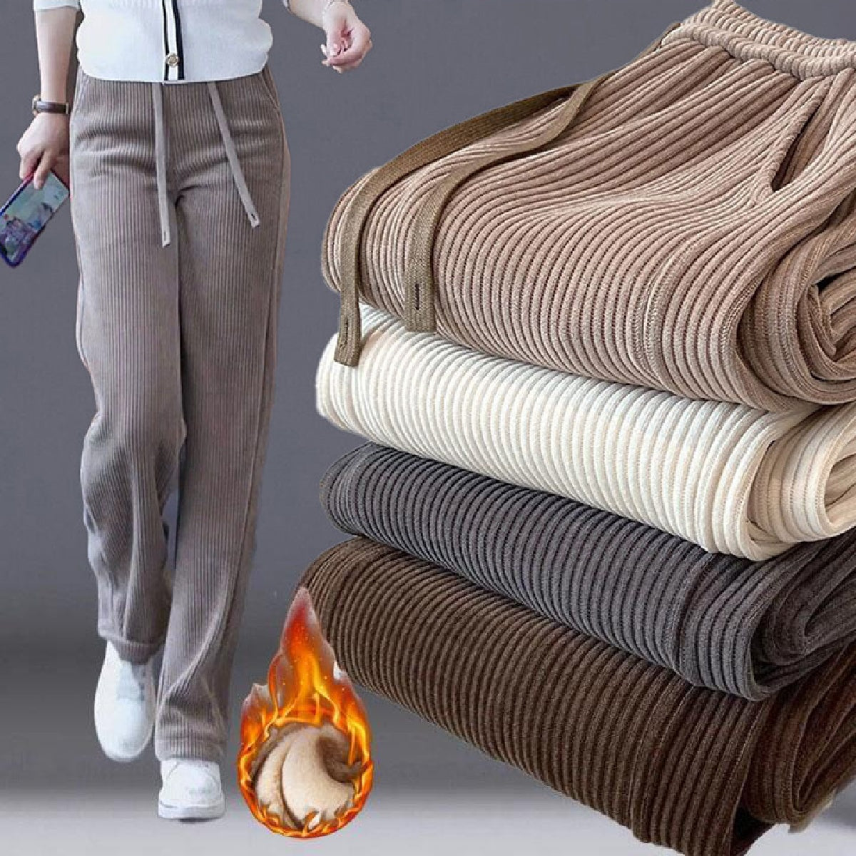 Pantaloni casual noi din catifea, cu picioare largi, foarte confortabili de purtat.