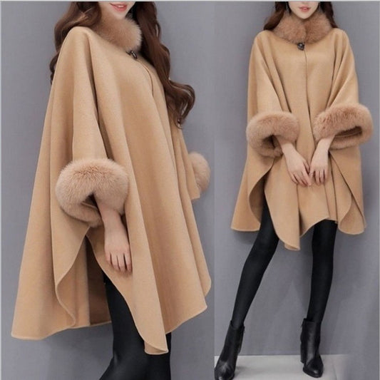 ✨💐【S-5XL】2025 nuevo estilo abrigo largo de lana y chal tipo capa-4122655