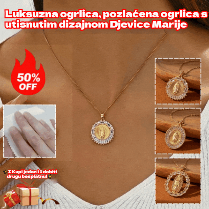 【Kupite jedan, dobit ćete jedan gratis!】✨Luksuzna ogrlica, pozlaćena ogrlica s utisnutim dizajnom Djevice Marije-4172478