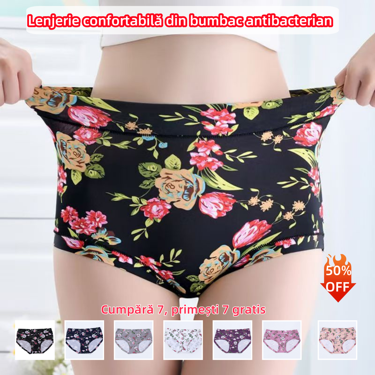 😍【Cumpără 7 primești 7 gratis】💕【50-140KG】Lenjerie antibacteriană confortabilă din bumbac pur, tipărită în stil nou-4011601