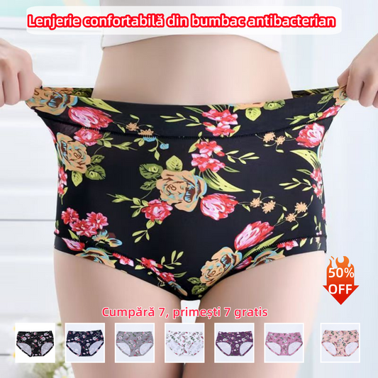 😍【Cumpără 7 primești 7 gratis】💕【50-140KG】Lenjerie antibacteriană confortabilă din bumbac pur, tipărită în stil nou-4011601