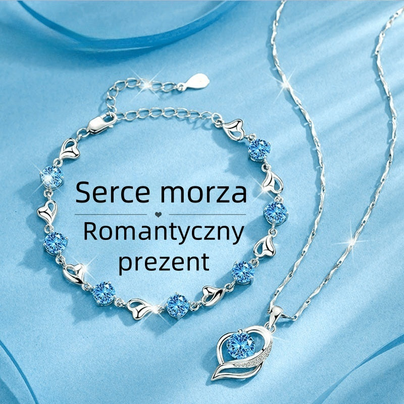 ✨✨【Kup 1, a 1 otrzymasz gratis】💎Serce oceanu 925 srebro bransoletka + naszyjnik zestaw-4238649