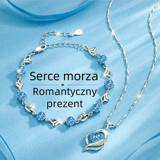 ✨✨【Kup 1, a 1 otrzymasz gratis】💎Serce oceanu 925 srebro bransoletka + naszyjnik zestaw-4238649