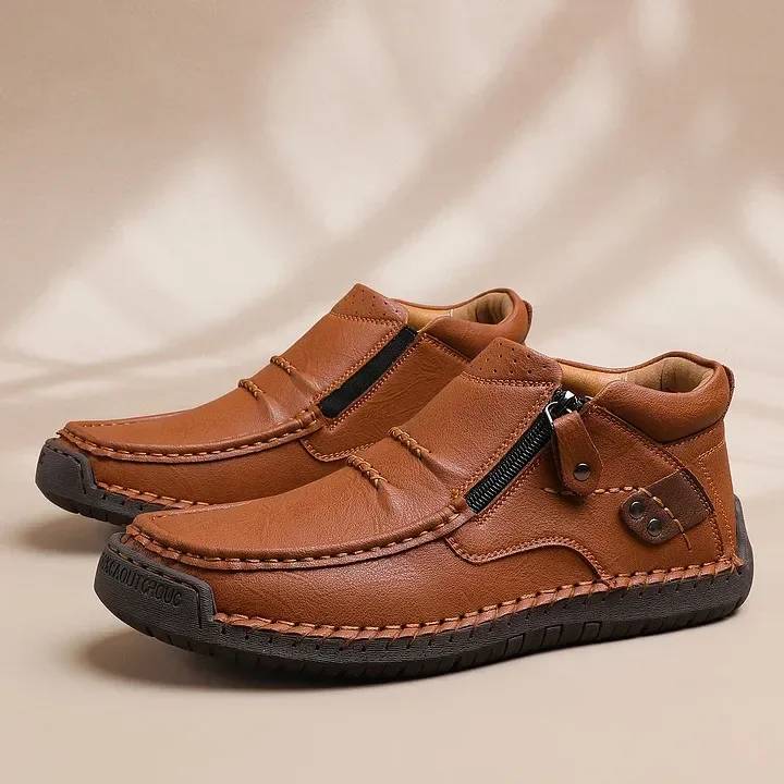 ✨🥾 【Wysokiej jakości buty męskie】Męskie robocze buty rowerowe, skóra premium, ręcznie robione, z podparciem stopy-4203813