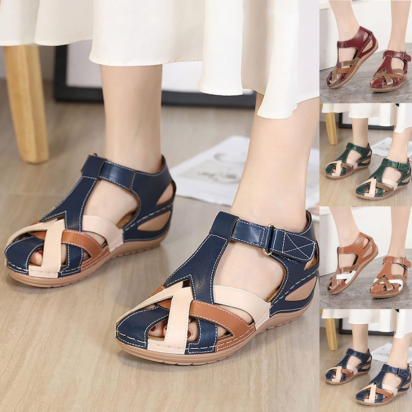 🥿👍Sandale pentru femei din piele moale cu talpă groasă și decupaje de înaltă calitate-3999148